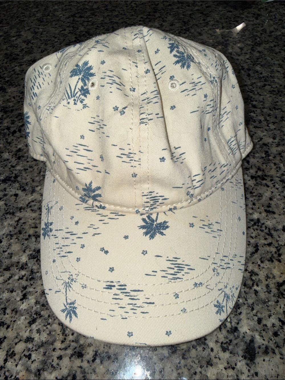Beige Baseball Cap with Blue Palm Print